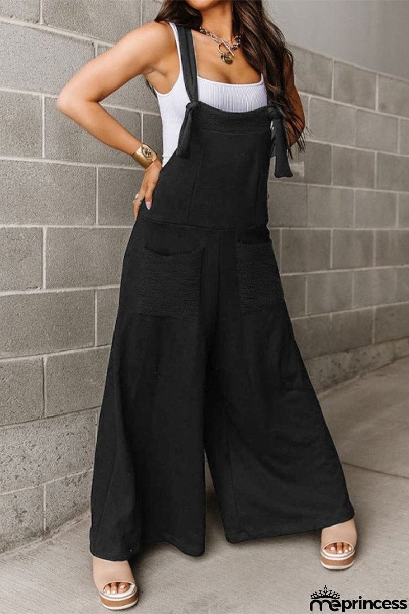 Casual Solid Pocket U Neck Loose Jumpsuits