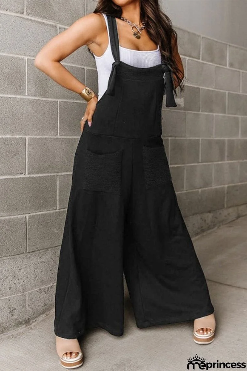 Casual Solid Pocket U Neck Loose Jumpsuits