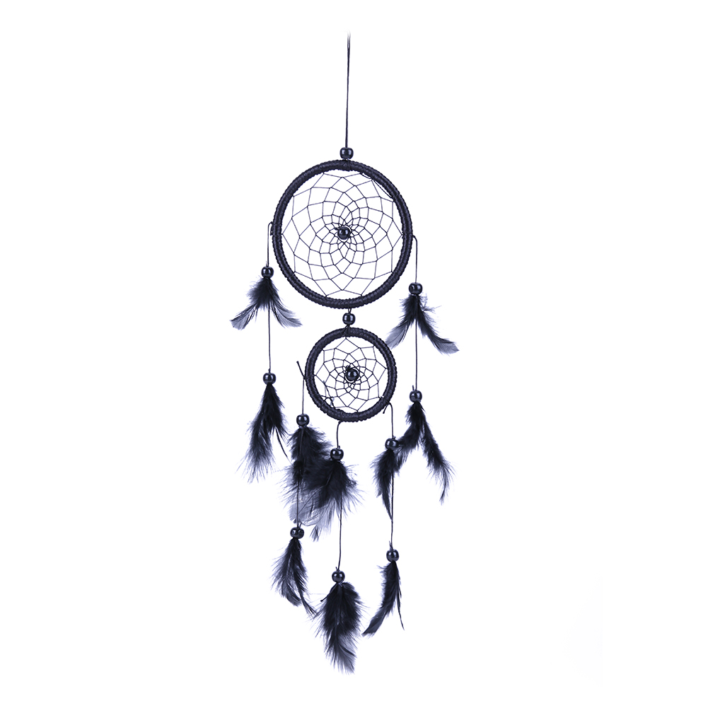 

Double Ring Black Feather Dream Catcher Wall Hanging Home Car Decor Craft, 501 Original