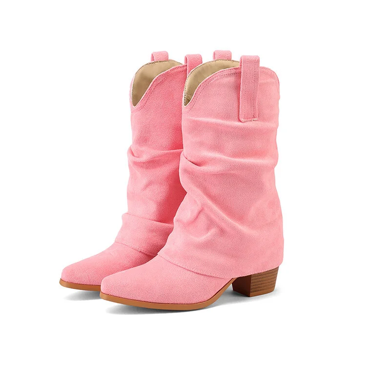 Women's Western Cowboy Solid Color Ankle Boots