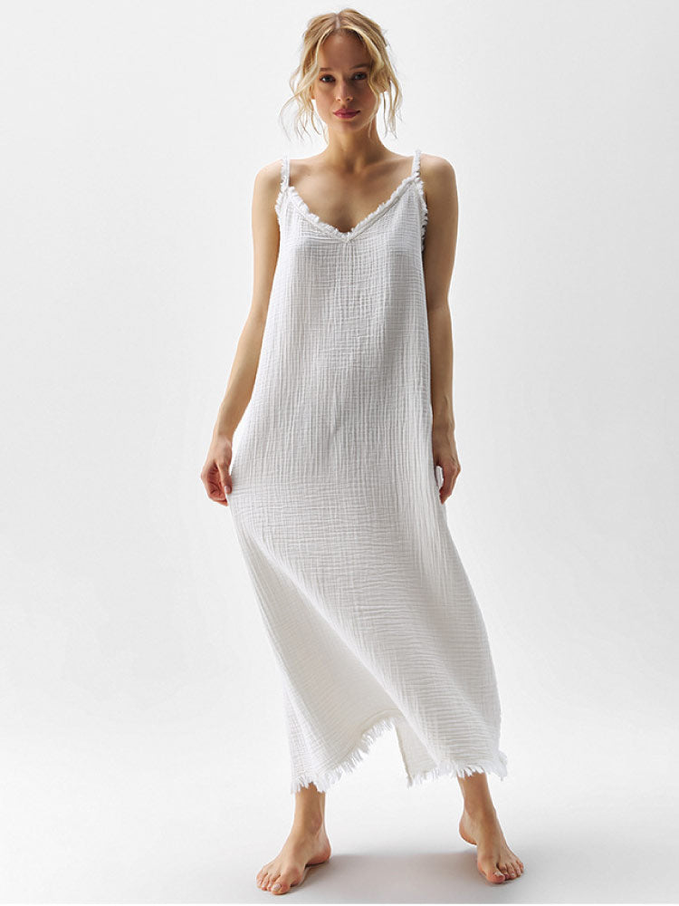 Lovingerie - Fashionable Double-layered Pure White Nightgown