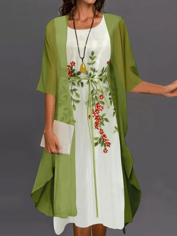 Lady Elegant Loose Chiffon Floral Dress Suits