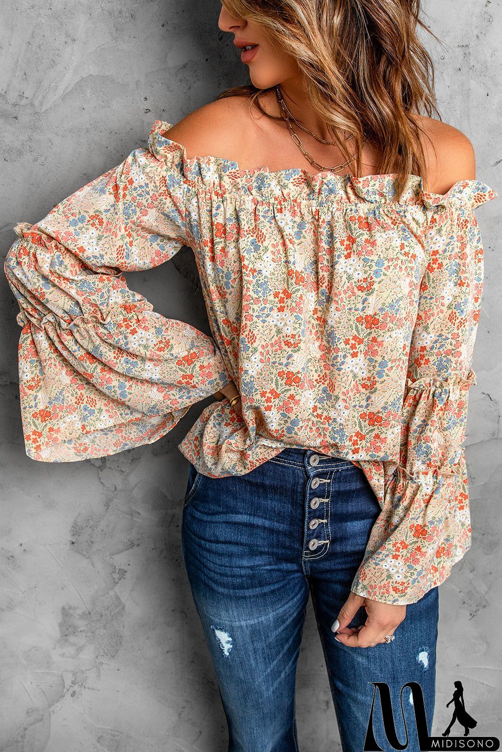 MidiSono - Floral Off The Shoulder Blouse