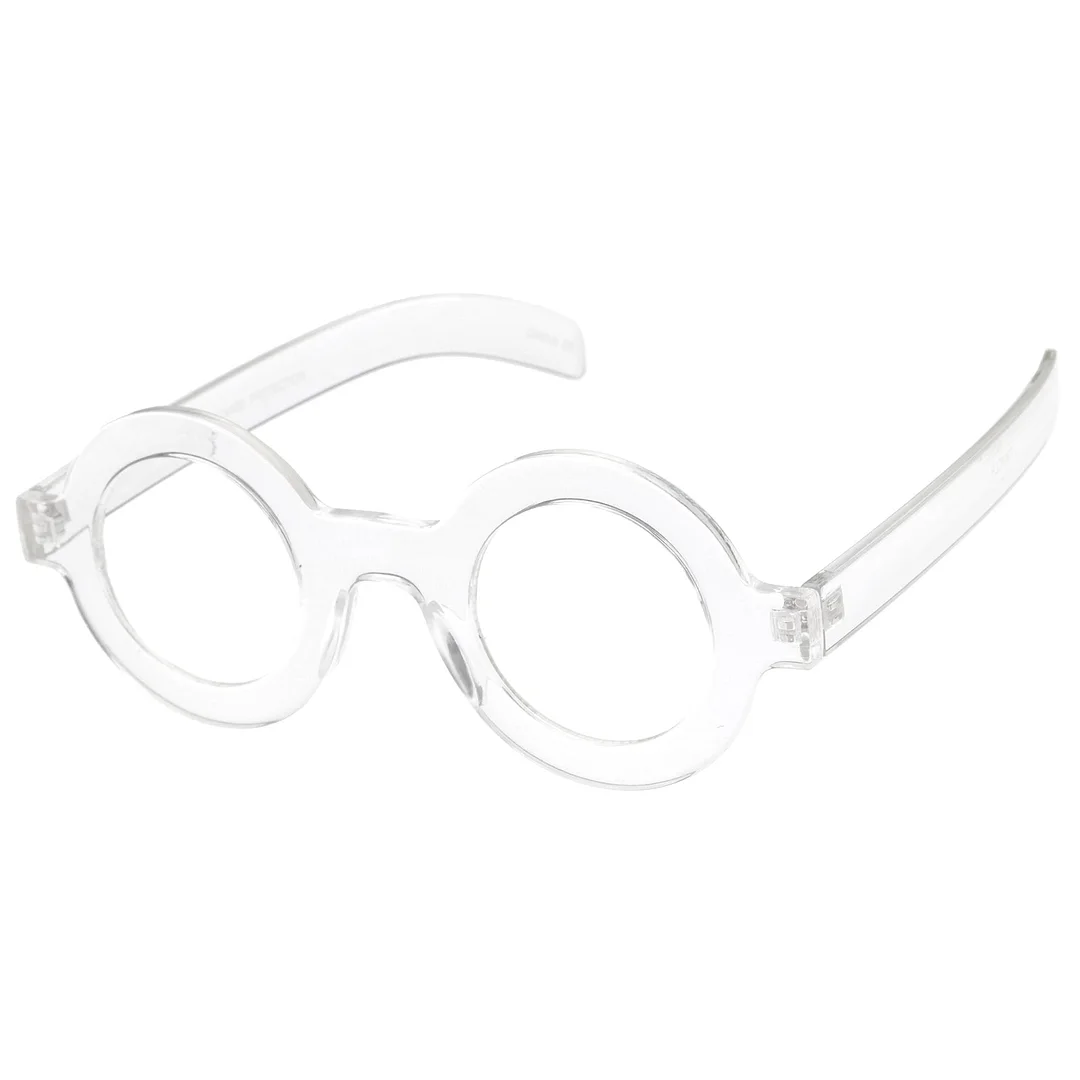 Bold Thick Frame Flat Clear Lens Round Eyeglasses 39mm