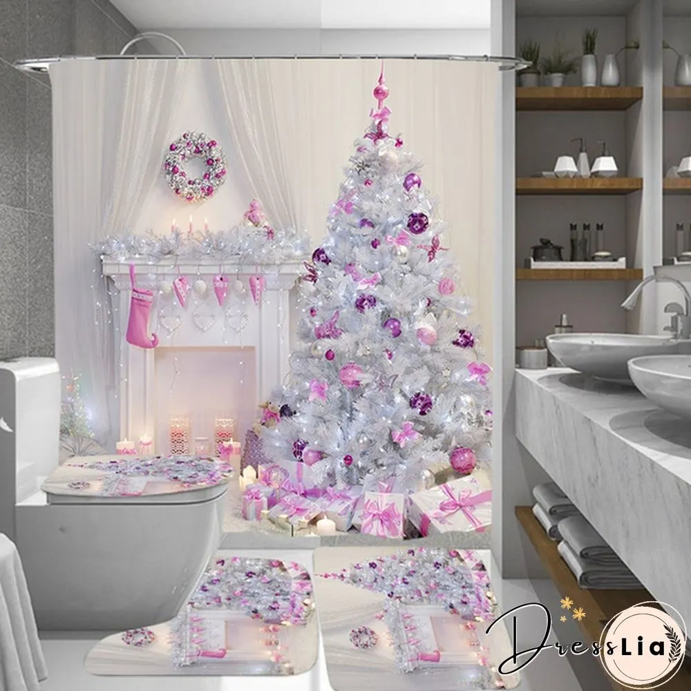 Fairy Tale Christmas Theme Shower Curtain Set Bathroom Decoration Waterproof Toilet Cover