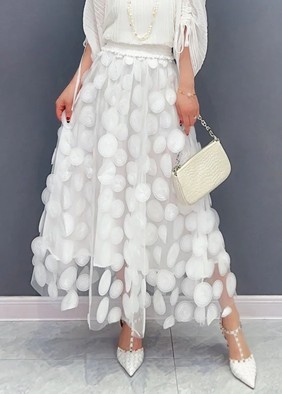 White Dot Patchwork High Waist Tulle Maxi Skirts
