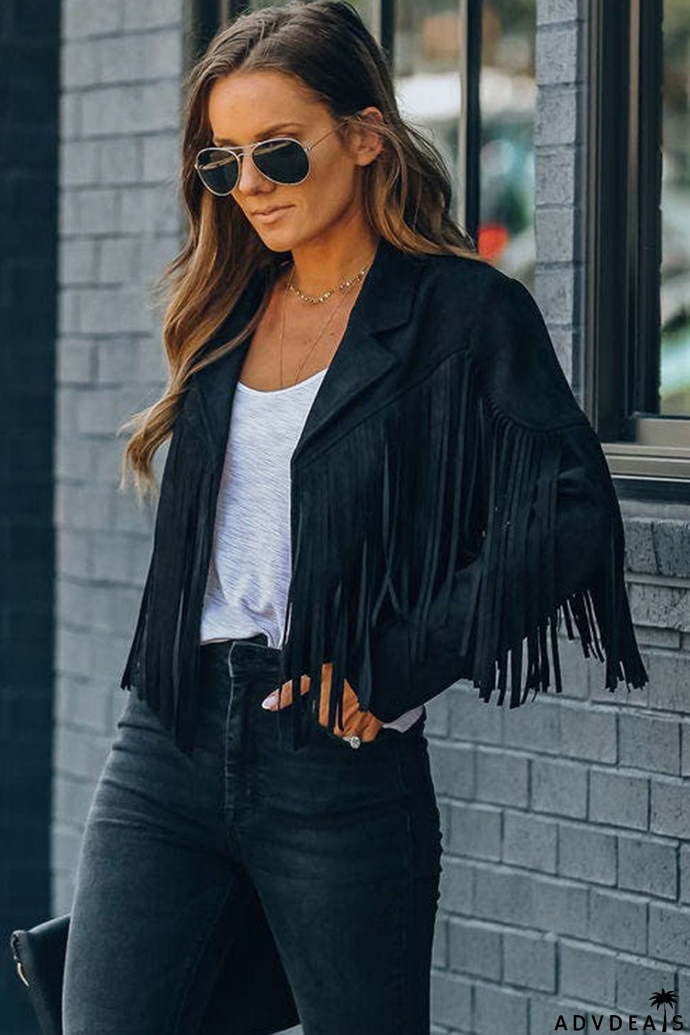 Cropped Fringe Faux Suede Jacket