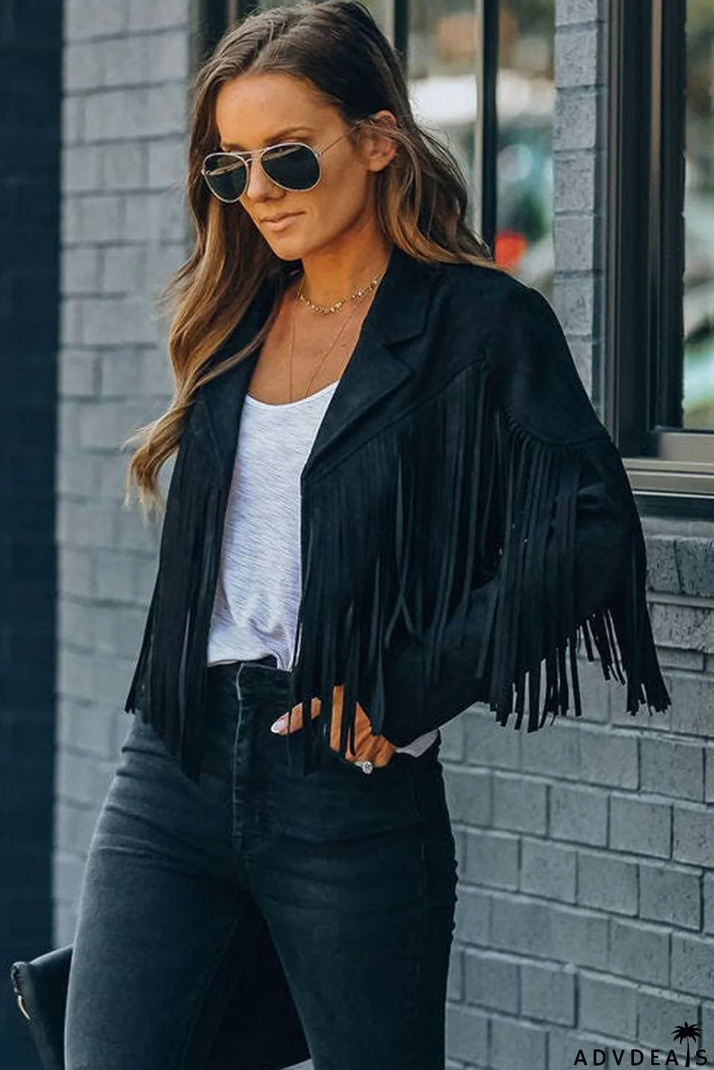 Cropped Fringe Faux Suede Jacket