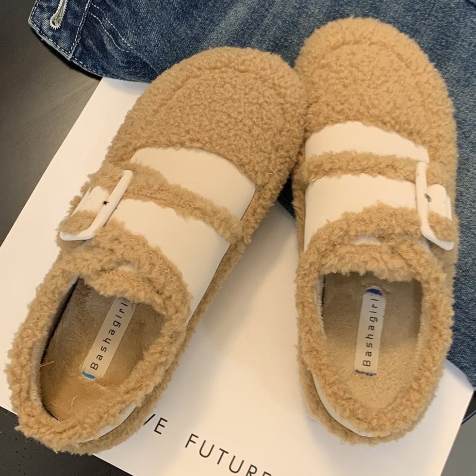 Women's Casual Colorblock Round Toe Flat Sole Plush Shoes
