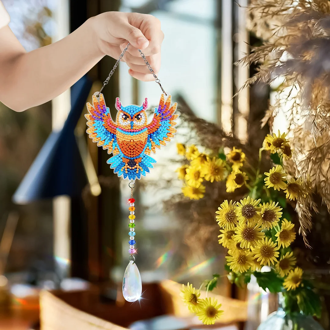 2Pcs Owl Peacock DIY Double-Sided Diamond Painting Hanging Kits Diamond Painting Suncatcher Craft Kit for Home Garden Wall Decor Gift