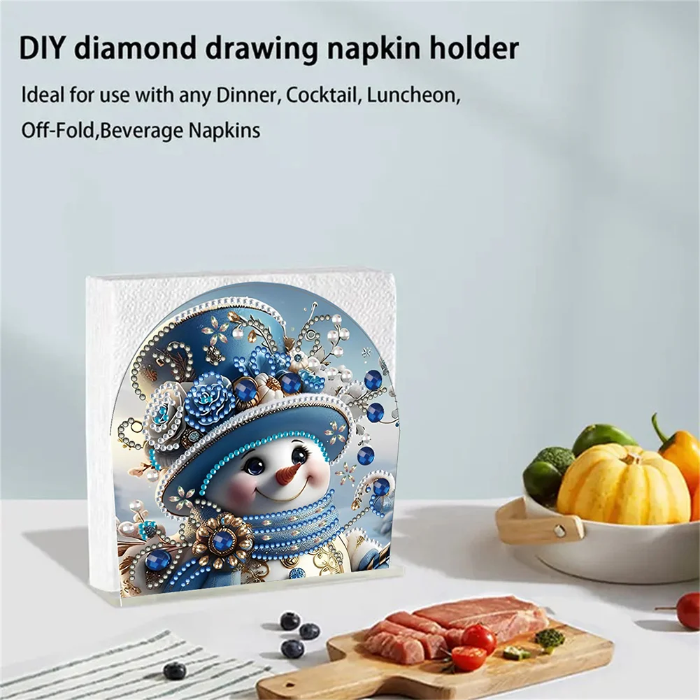 DIY Christmas Snowman Acrylic DIY 5D Diamond Art Painting Napkin Holder Set
