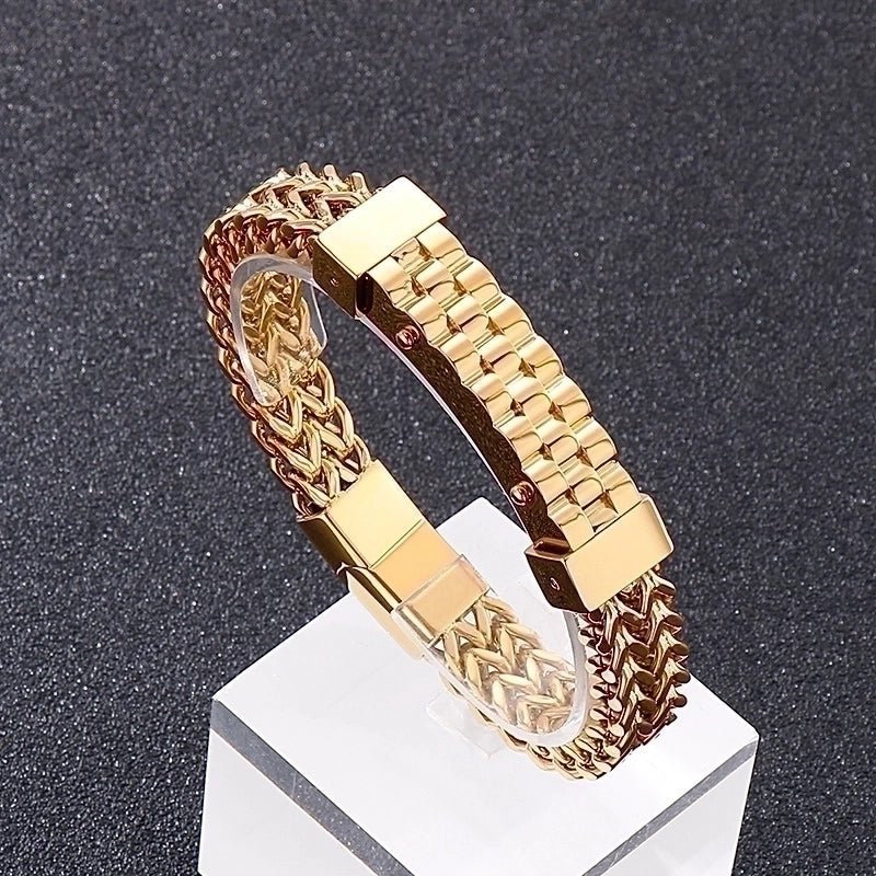 Hip-Hop Rock Solid Color Titanium Steel Plating 18K Gold Plated Men’S Bracelets
