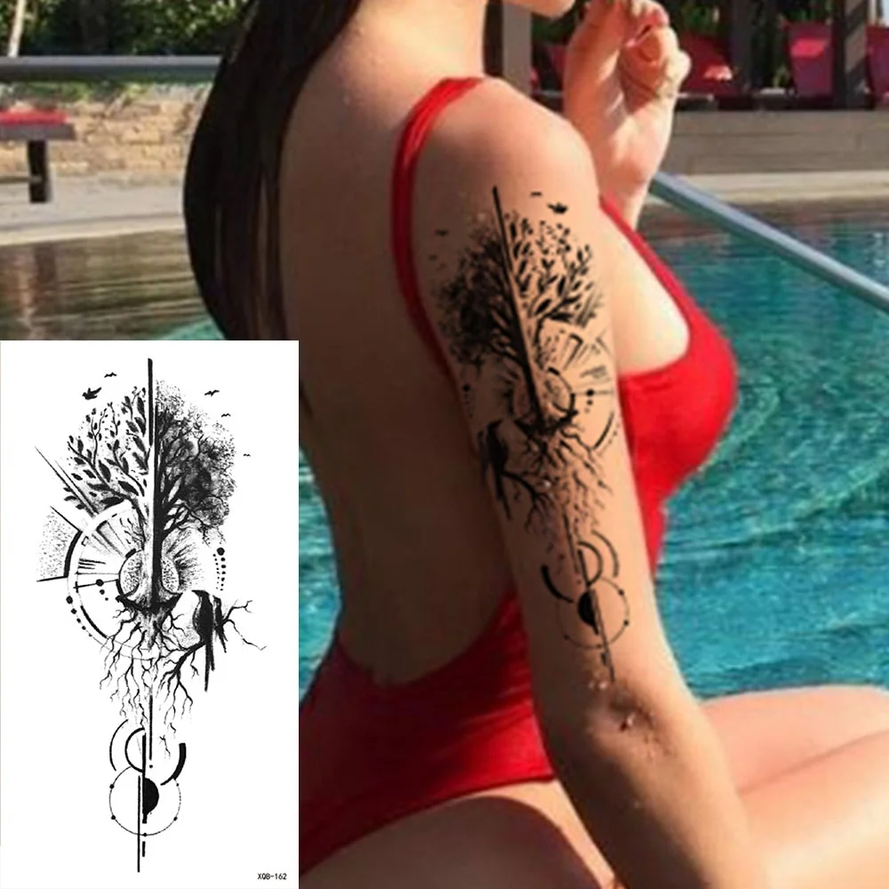 Waterproof Temporary Tattoo Sticker 3D Lace Rose Flower Tattoos Line Lotus Body Art Arm Fake Sleeve Tatoo Women Men