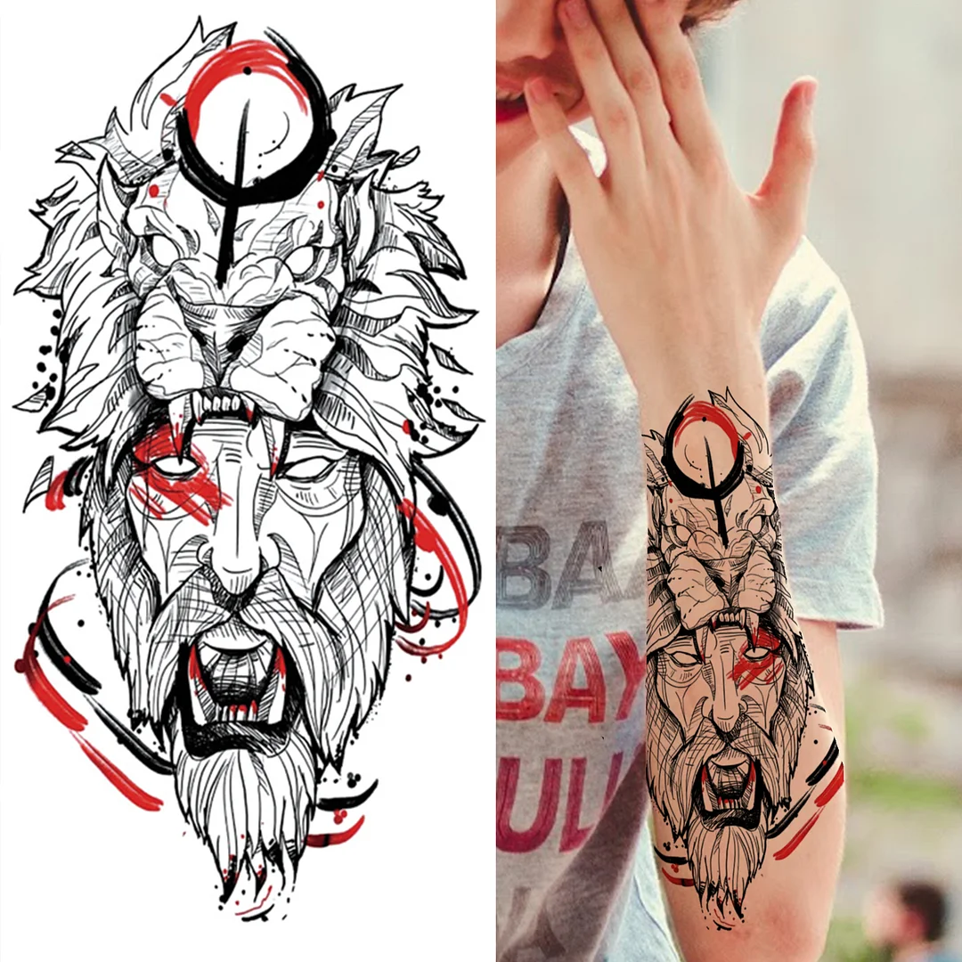 Sdrawing King Crown Temporary Tattoos For Women Men Adult Black Tiger Forest Skull Tattoo Sticker Fake Skeleton Fashion Tatoo Flower