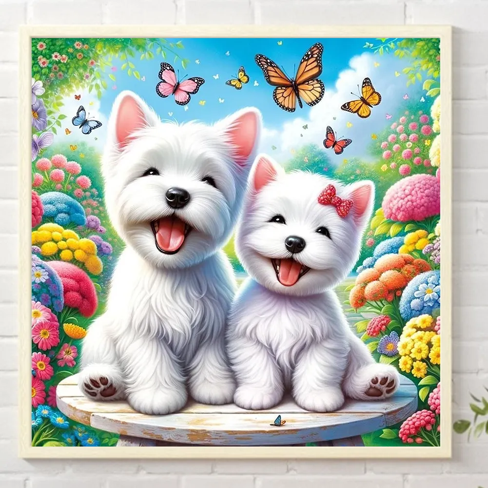 Partial AB Diamond Painting - Full Round Drill - Happy Dogs(Canvas|35*35cm)