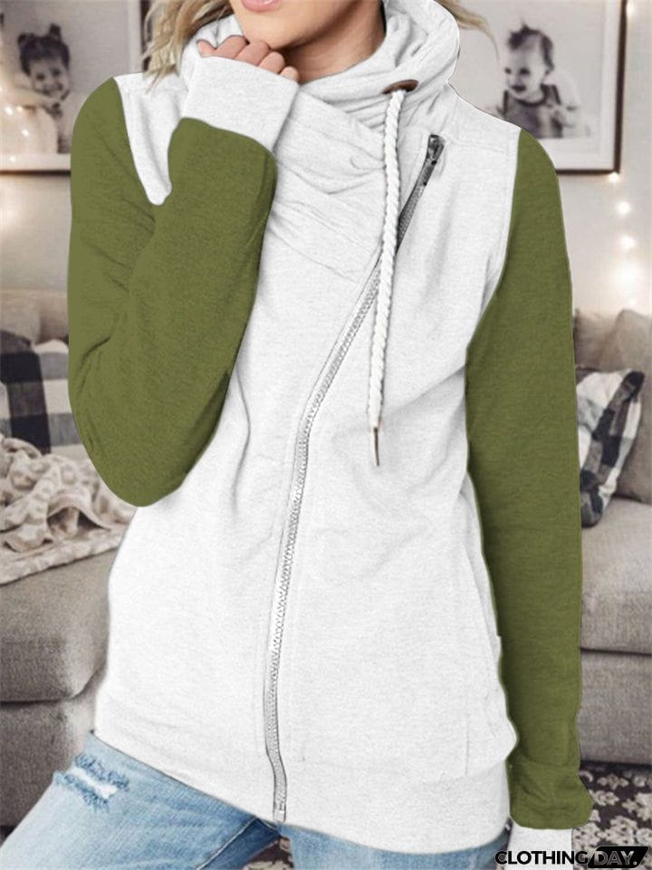 Vogue Personality Contrast Color Zipper Female Hoodies