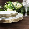 10 Pack | 9" White Hard Plastic Dinner Plates with Gold Ruffled Rim, Heavy Duty Disposable Dinnerware