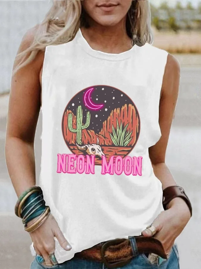 Women's  Neon Moon Country Music Print Casual Tank Top