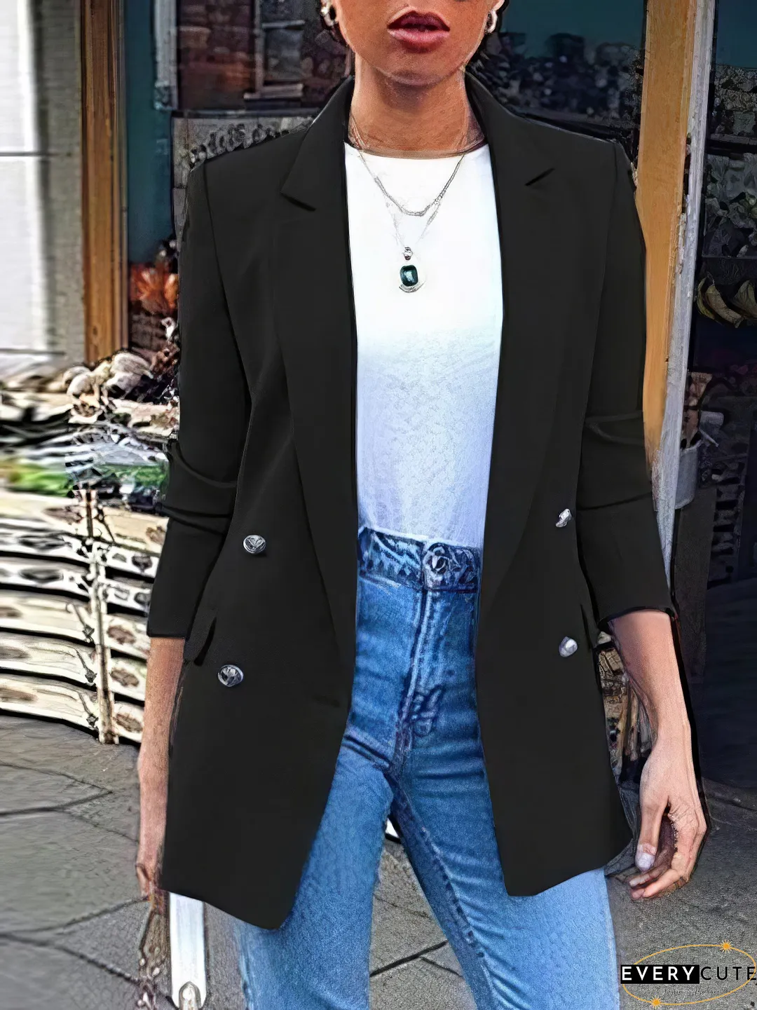Solid Lapel Button Long Sleeve Blazers