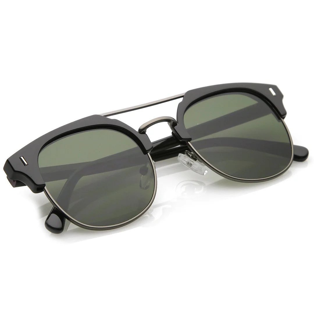 Classic Horn Rimmed Crossbar Round Flat Lens Half Frame glasses 50mm