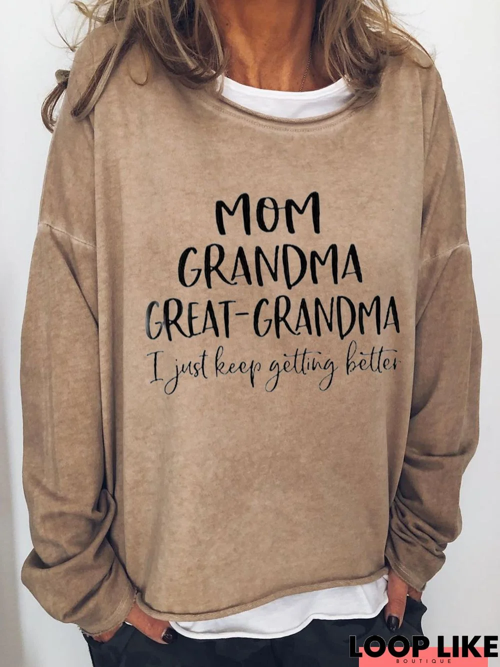 Casual Text Letters Crew Neck Loose Sweatshirt