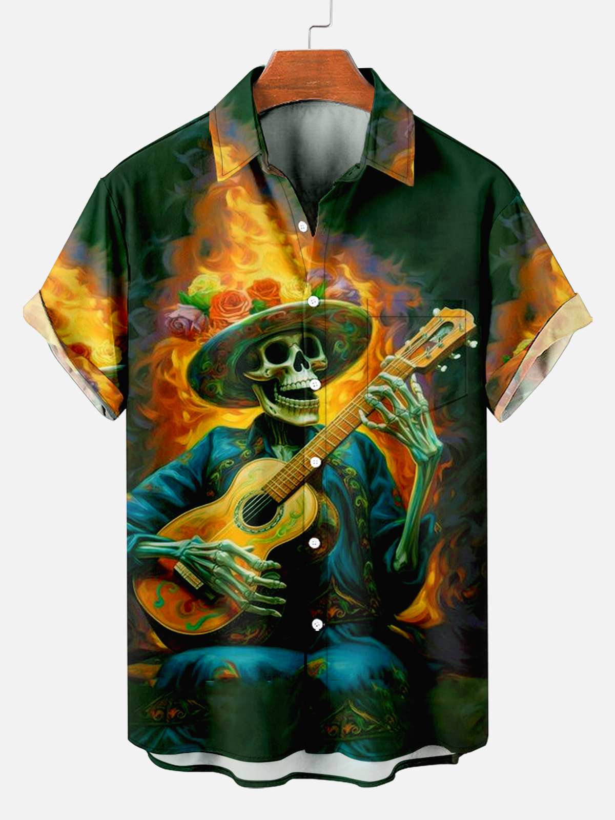 Men's Vintage Day of the Dead Green Print Shirt PLUSCLOTHESMAN