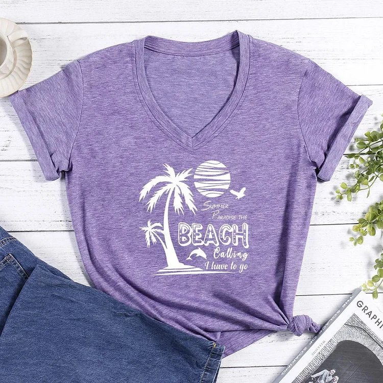 Retro Beach Vacation V-neck T Shirt-Annaletters
