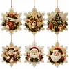 6 Pcs Christmas Wooden Ornaments DIY Pearls Diamond Painting Kit Rhinestone Art Pendants with Hemp Rope for Holiday Tree Decor