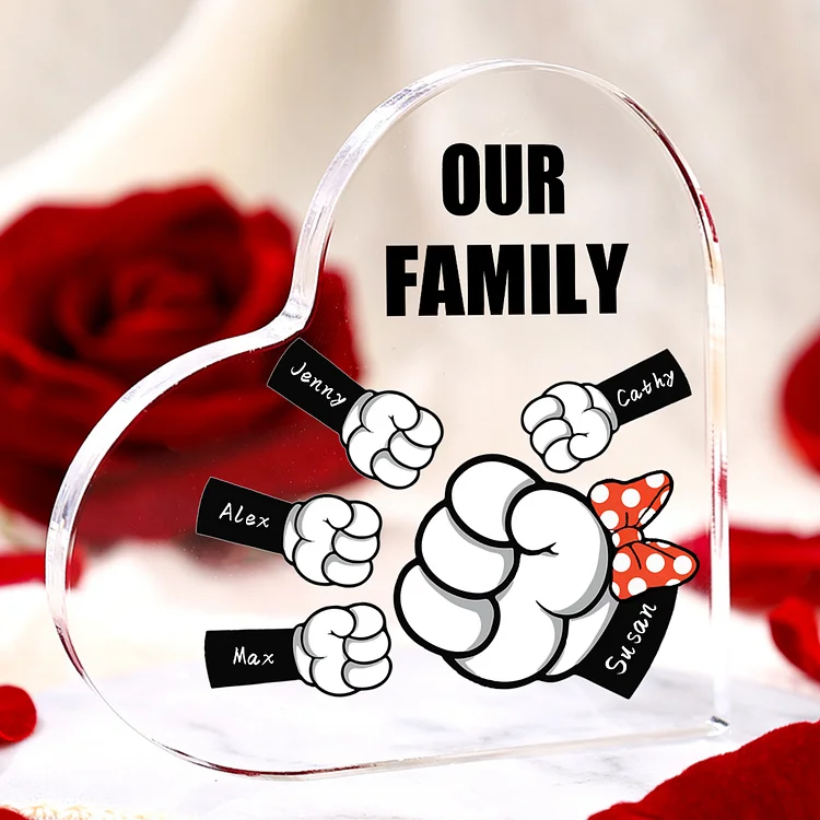 5 Names-Personalized Family Fist Bump Acrylic Ornament-Custom Text Acrylic Family Heart Keepsake Desktop Ornament For Family