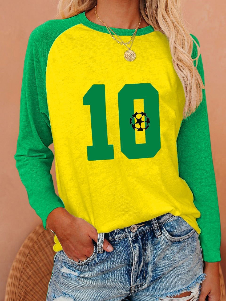 Women's Football Team NO.10 Print Weihua Casual Long Sleeve T-Shirt