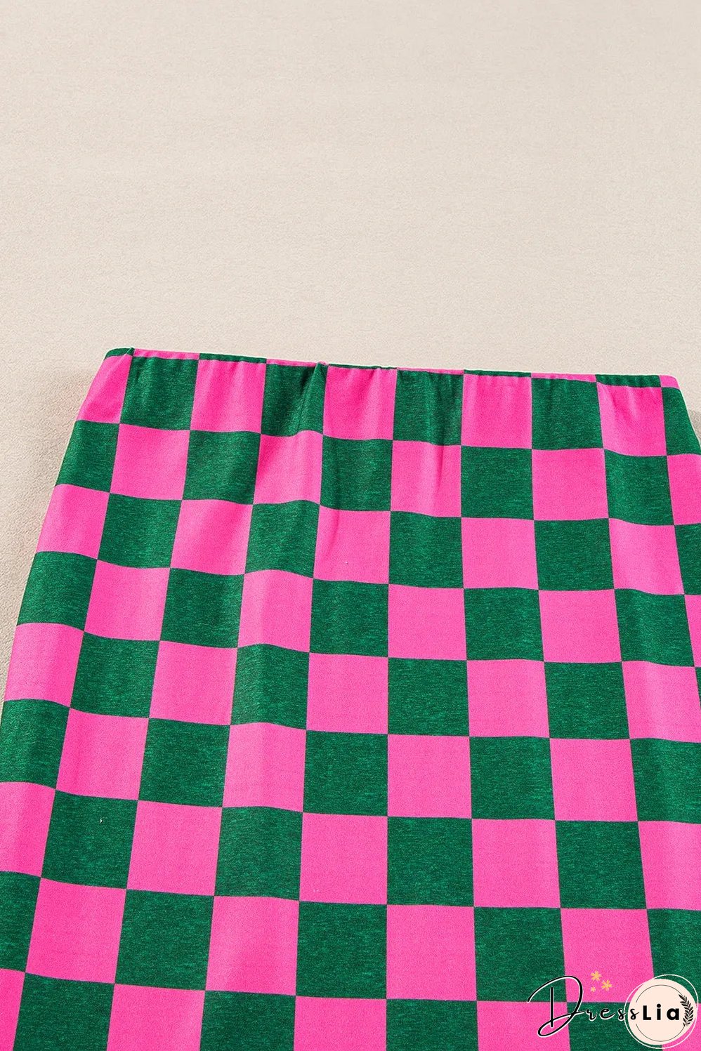 Rose Checkered Print Side Slit High Waist Midi Skirt