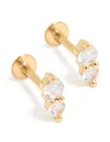 Women's Gold Plated Surgical Steel Cubic Zirconia Flat Back Earrings Studs