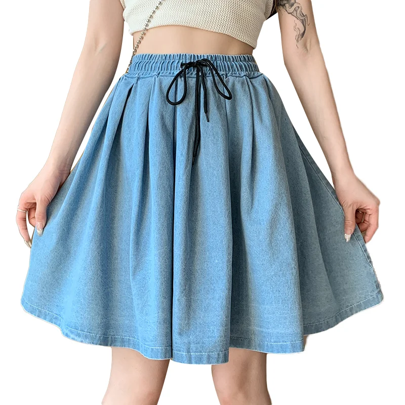 Applyw Denim Mini Skirt Women Summer 2023 Retro Elastic High Waist Jean Skirts Female Casual All Match Solid Faldas Mujer Y2k New