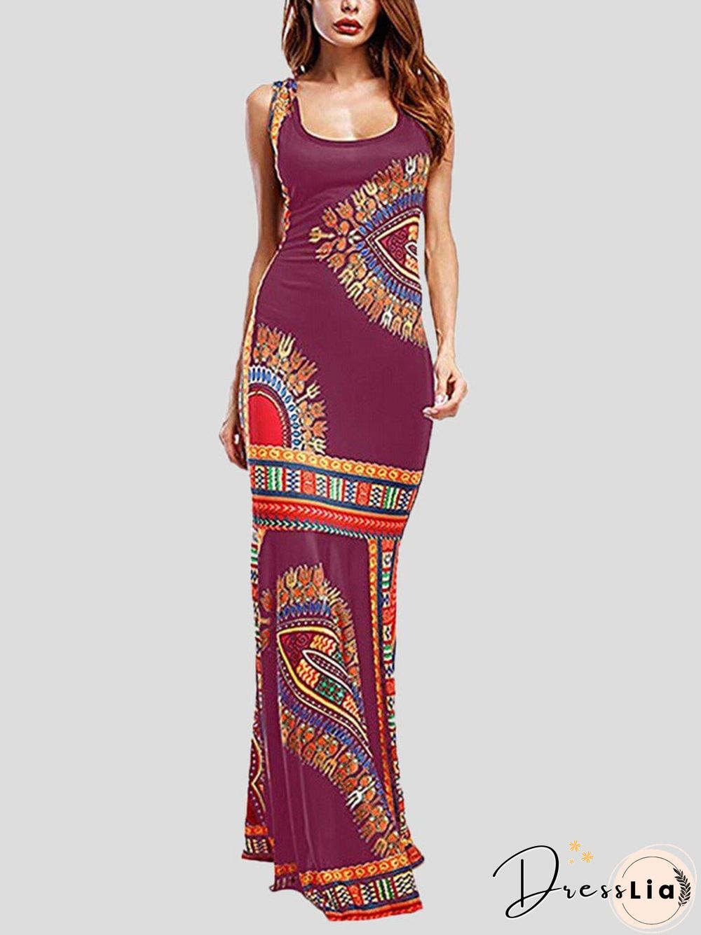 Women'S Dresses Vintage Print Sleeveless Slim Fit Dress