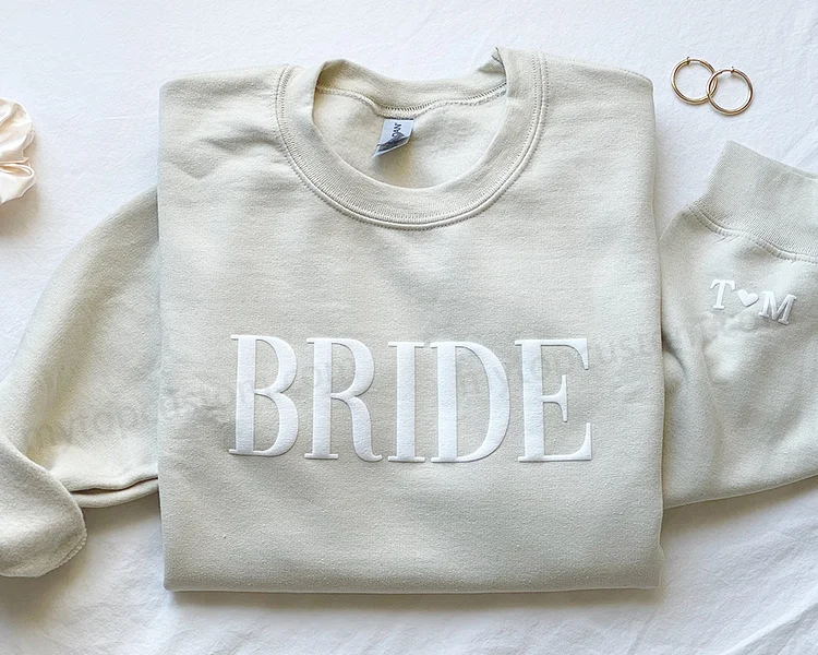 Personalized Gift For Bride, Bride Sweatshirt, Initial Heart Sleeve, Engagement Gift, Unique Bridal Shower Gift, Future Mrs Sweatshirt