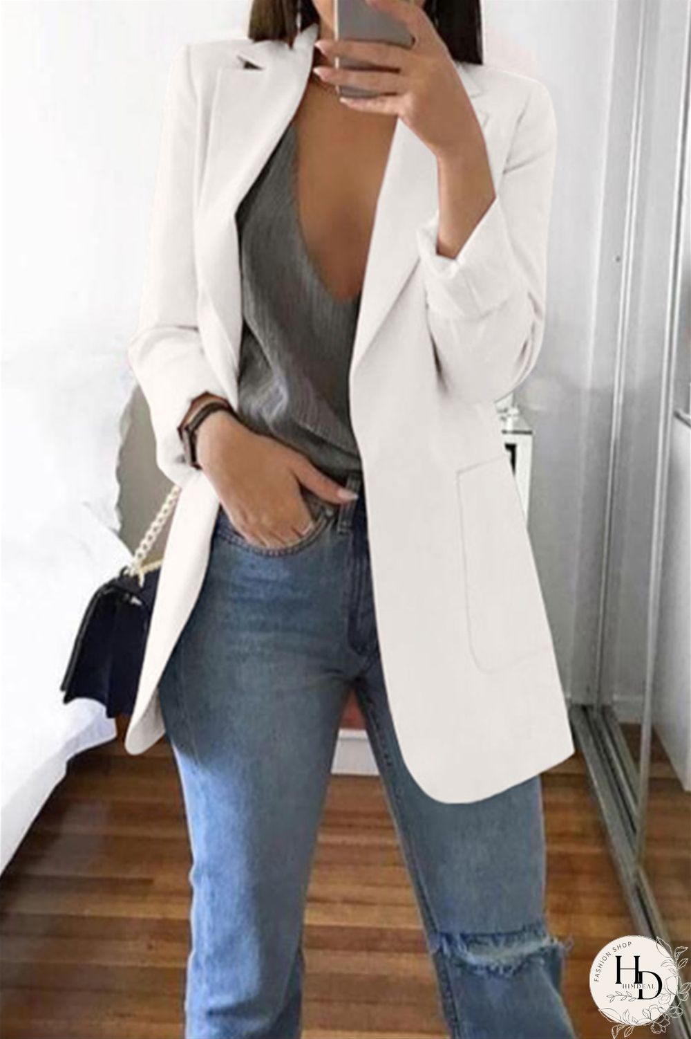 Black Casual Long Sleeves Suit Jacket