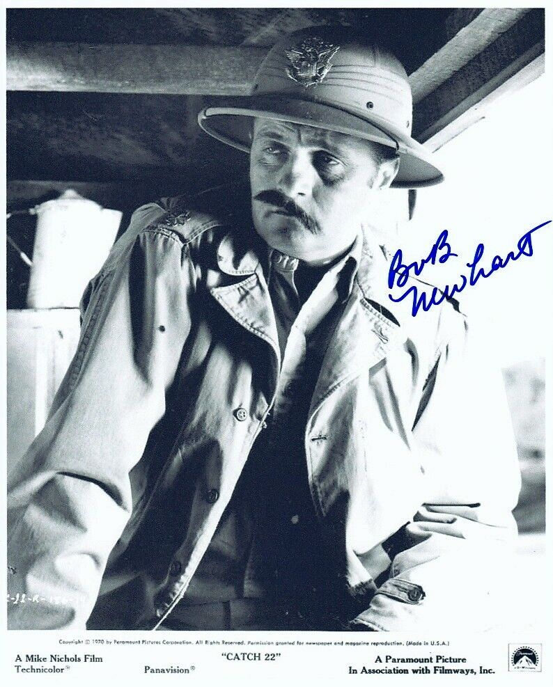 BOB NEWHART signed CATCH 22 closeup 8x10 w/ HILARIOUS IN FAKE MOUSTACHE