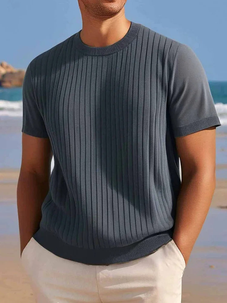 Men's Fashion Casual Round Neck Striped Short Sleeve Shirt
