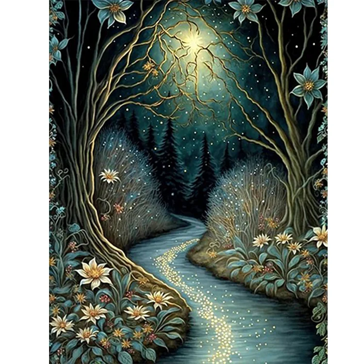 Stone Road Landscape Series Under The Moon 30*40CM(Canvas) Full Round Drill Diamond Painting gbfke