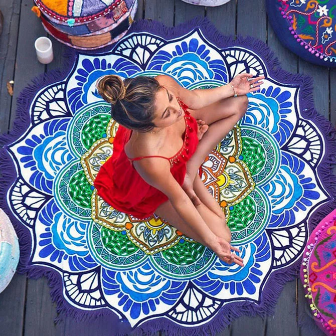 Polygon Printing Hanging Ball Tassel Lotus Colorful Multifunction Blanket