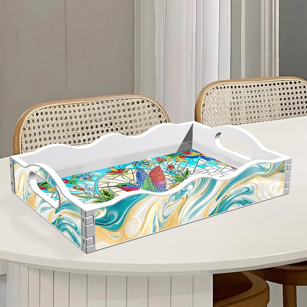 Acrylic Hummingbird Diamond Decorative Serving Tray with Handle for Home Decor