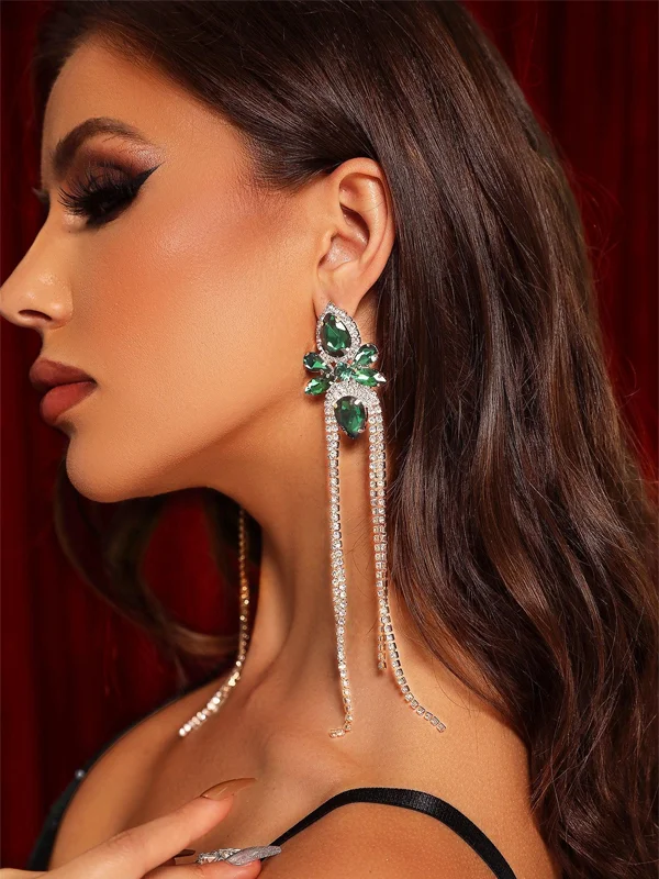 Statement Luxurious Long Tassel Earrings with Sparkle