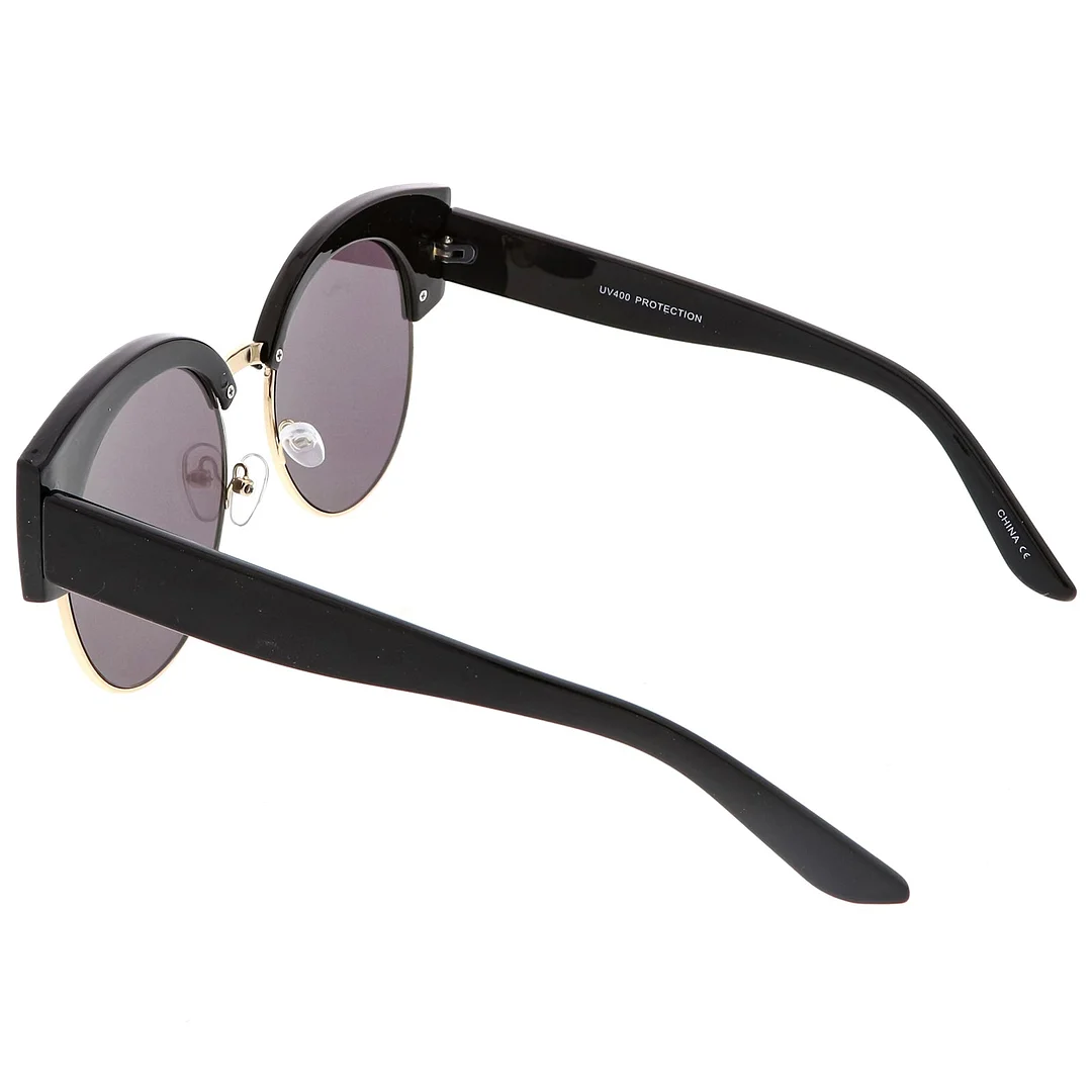 Women's Half Frame Oversize Cat Eye glasses Round Mirrored Flat Lens 59mm