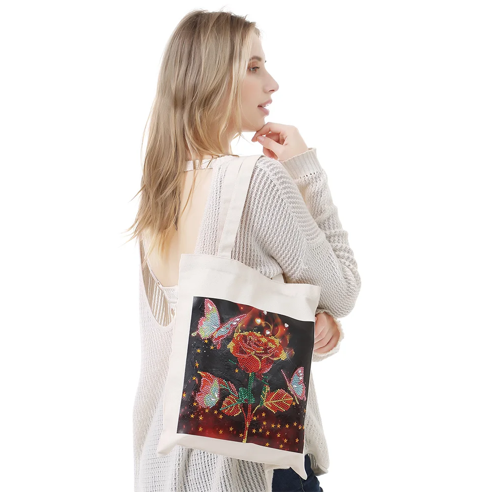 DIY Rose Diamond Painting Shopping Tote Bags Mosaic Kit Art Drawing