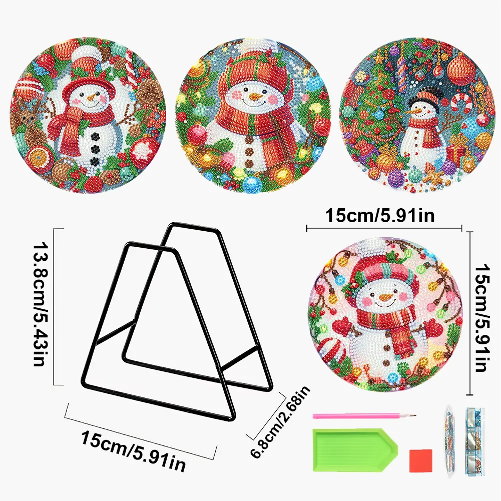 5D DIY 4pcs Christmas Acrylic Diamond Painting Placemats DIY Diamond Dot Kits for Tabletop