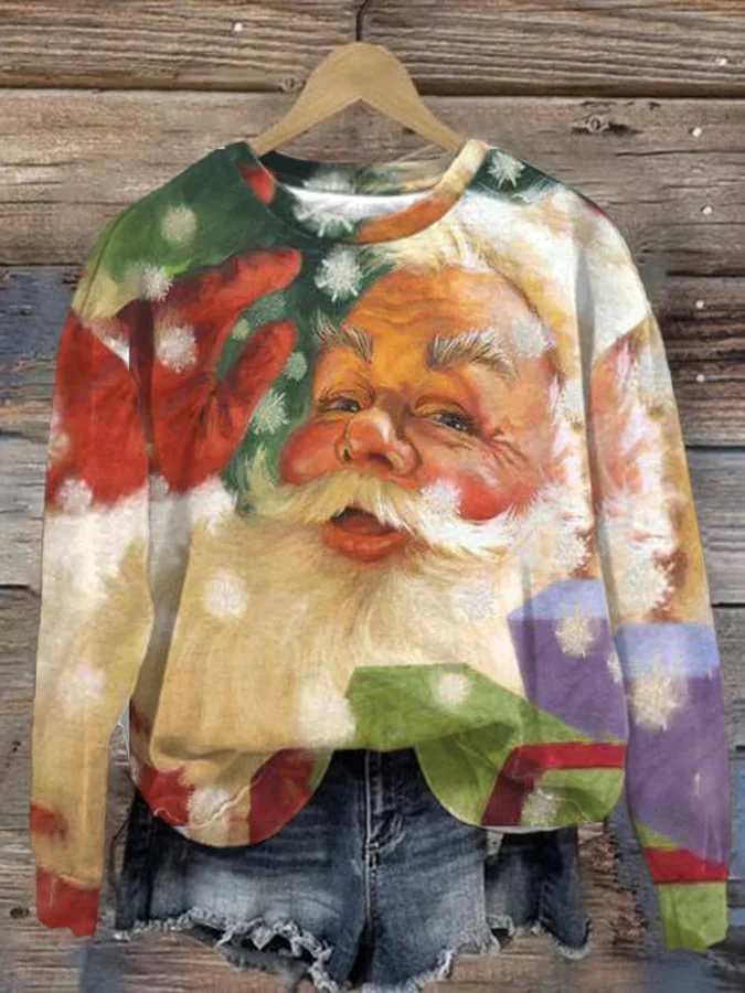 Women's Christmas Vintage Print Long Sleeve Sweatshirt