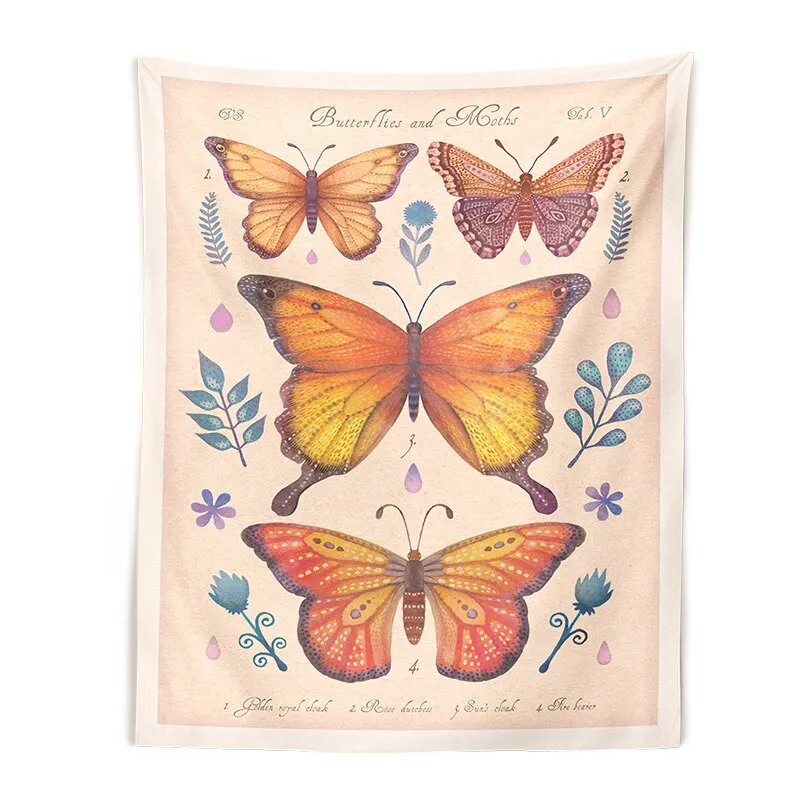 Butterfly Reference Chart Tapestry Wall Hanging Colorful Vintage Butterfly Boho Home Wall Decoration For Bedroom Living Room