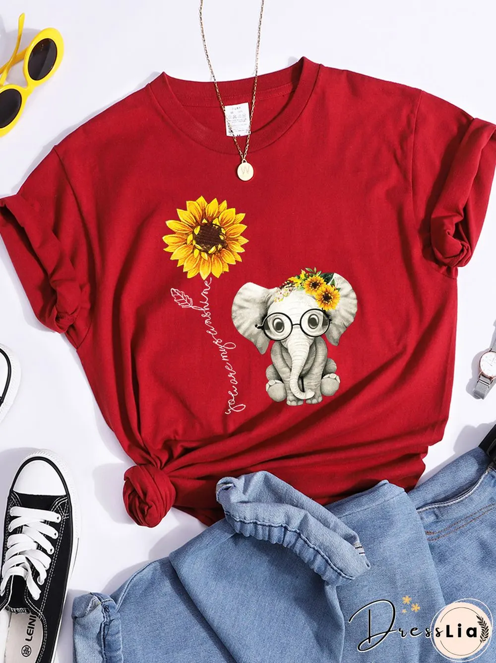 Sunflower Elephant Gift Friend Female T Shirt Cool Fashion Street Tshirt Breathable Personality Clothes Casual Summer Crop Top