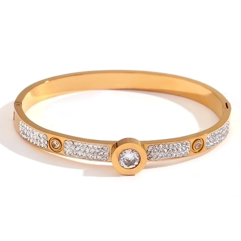 Classic Style Devil’s Eye Stainless Steel Plating Inlay Rhinestones 18k Gold Plated Bangle