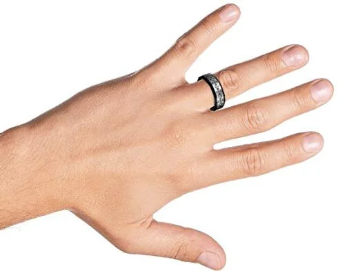 6MM 8MM Women's Or Men's Tungsten Carbide Wedding Rings Black with Laser Etched Medieval Crosses and Beveled Edge